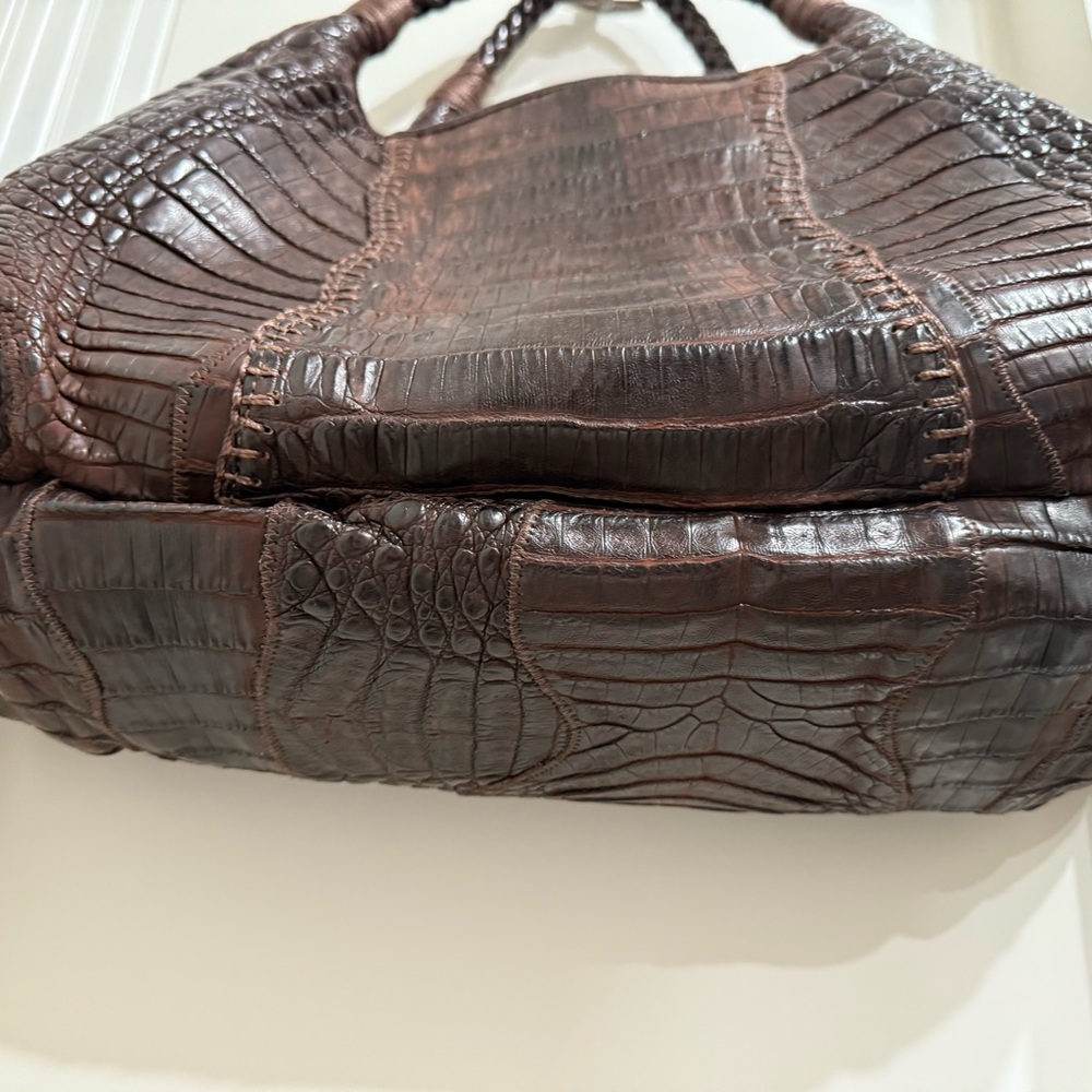 Carlos Falchi Dark Brown Crocodile-Embossed Hobo Bag - Picture 5 of 5